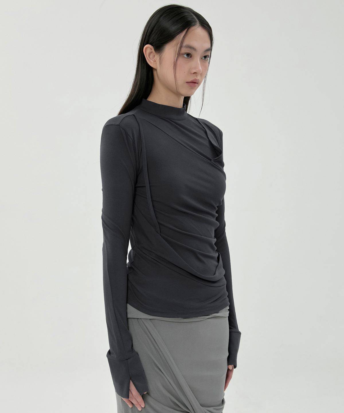 플레어업(FLAREUP) Draped Mock Neck Long Sleeve (FL-182_Black)