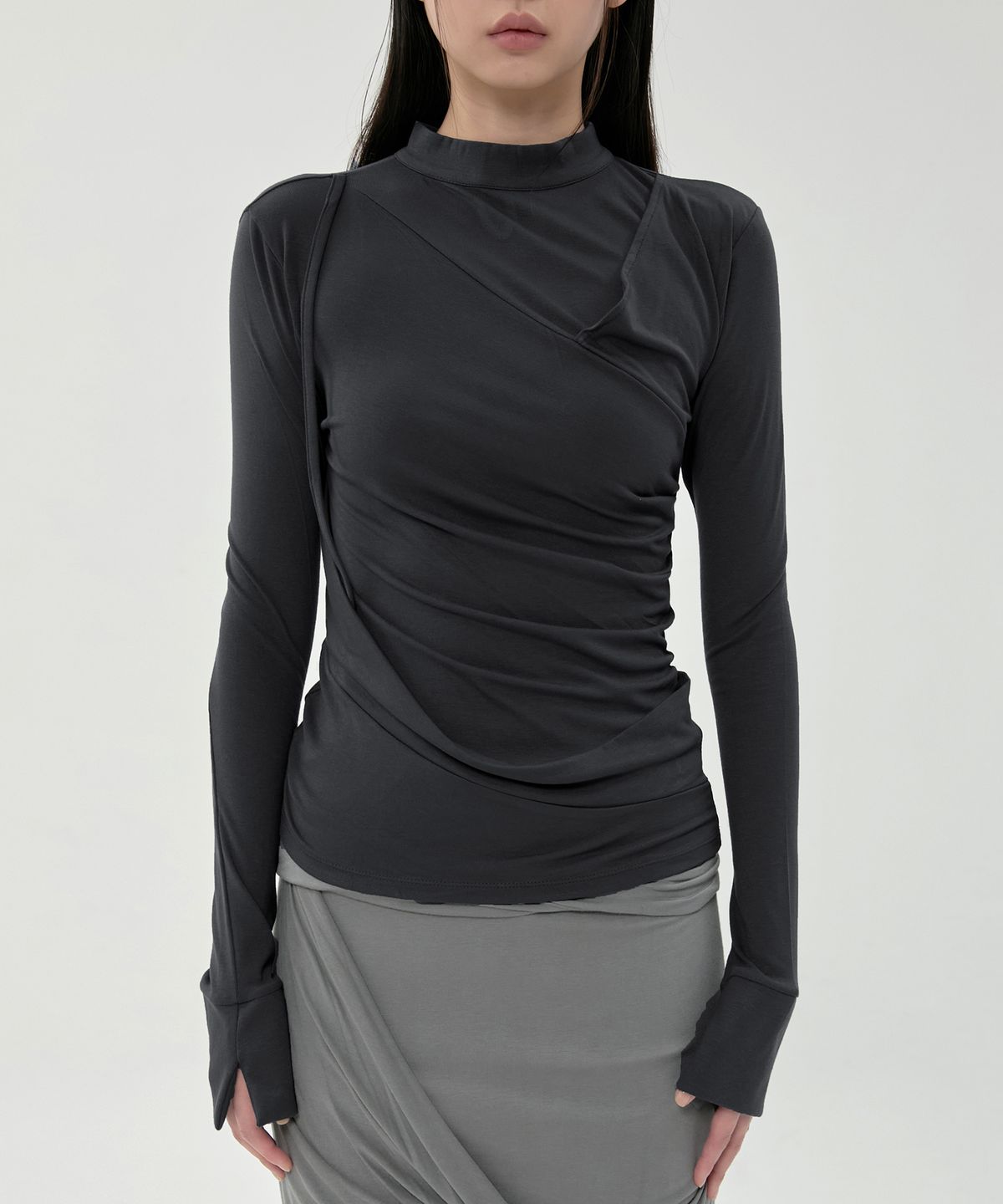 플레어업(FLAREUP) Draped Mock Neck Long Sleeve (FL-182_Black)