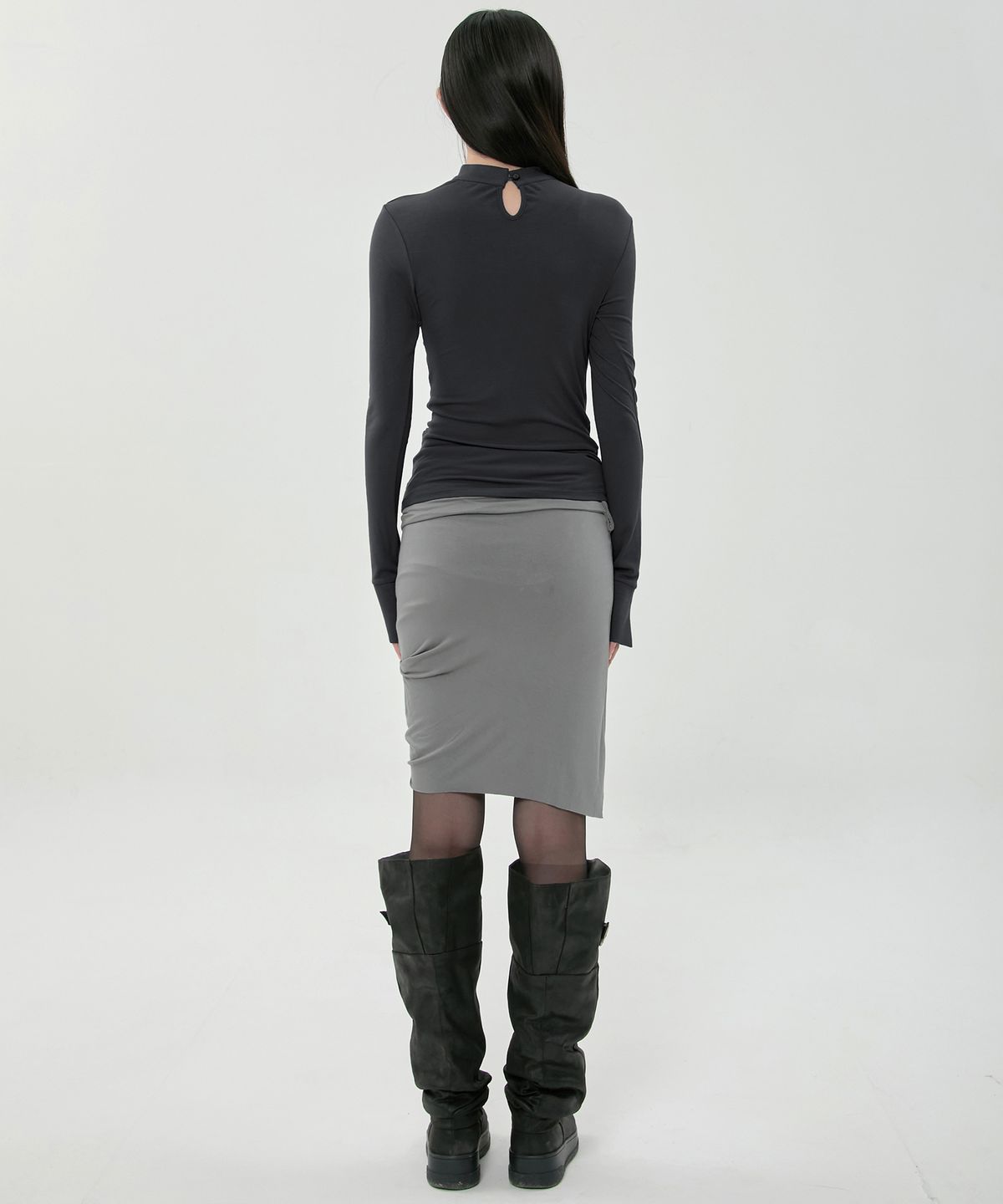 플레어업(FLAREUP) Draped Mock Neck Long Sleeve (FL-182_Black)