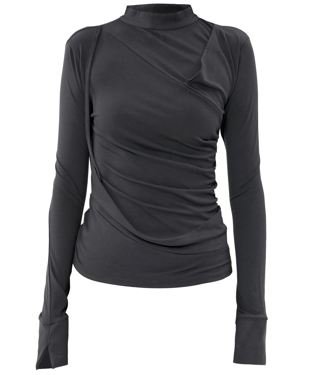 플레어업(FLAREUP) Draped Mock Neck Long Sleeve (FL-182_Black)