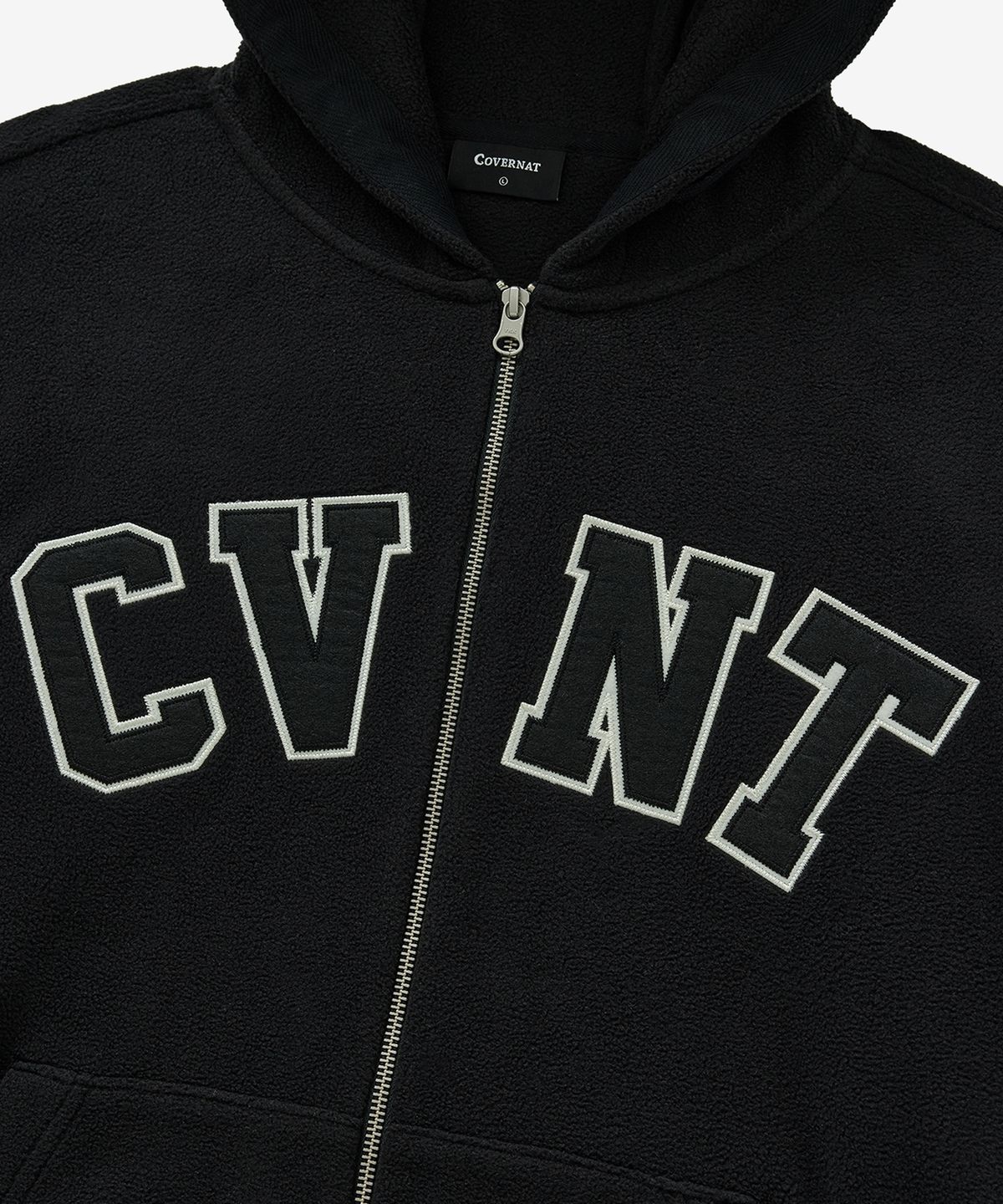 커버낫(COVERNAT) 웜온 CVNT 플리스 후드집업 블랙