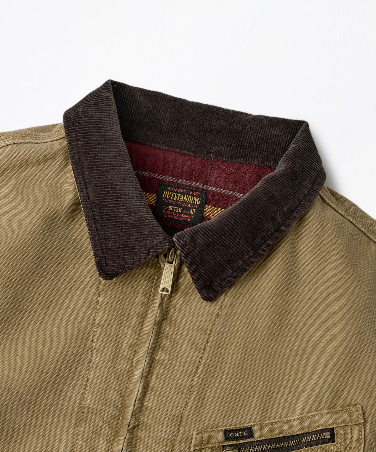 아웃스탠딩(OUTSTANDING) 50S BLANKET-LINED ZIP WORK JACKET_KHAKI