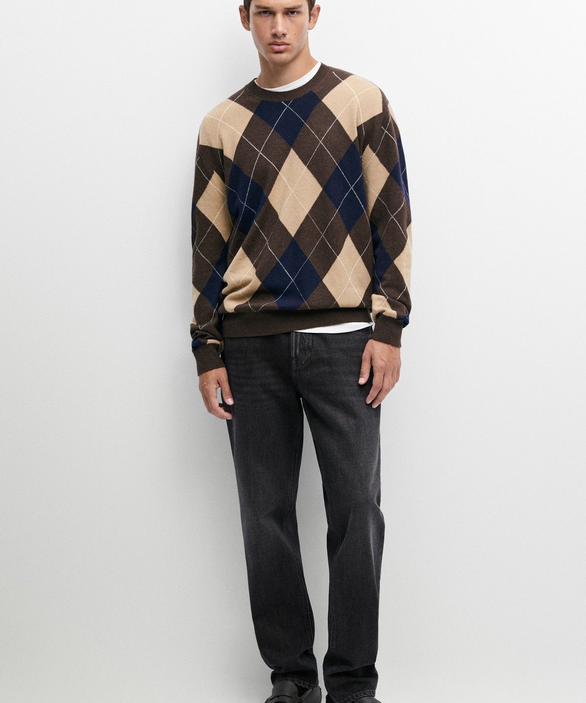 마시모두띠(MASSIMO DUTTI) 울 블렌드 아가일 니트 스웨터
