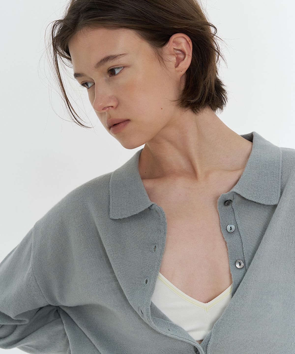 타버트(TARVERT) Ella Mohair Button Collar Knit - Pale Blue