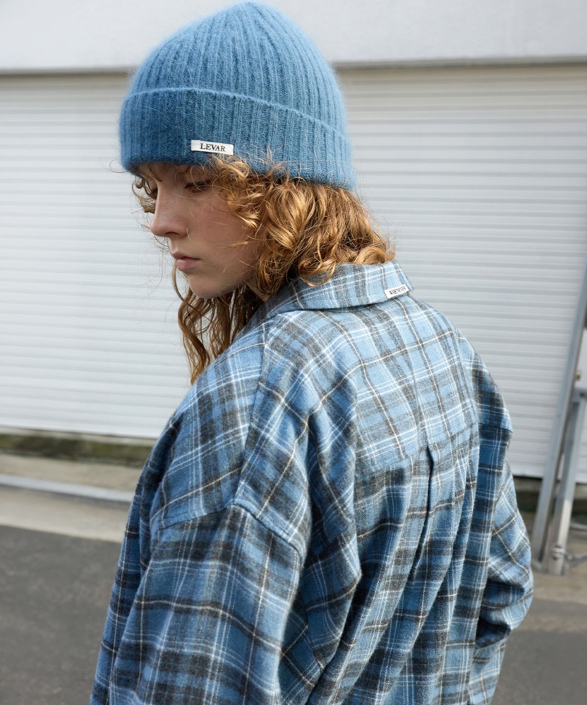 르바(LEVAR) Relaxed Check Over-shirt - Powder Blue