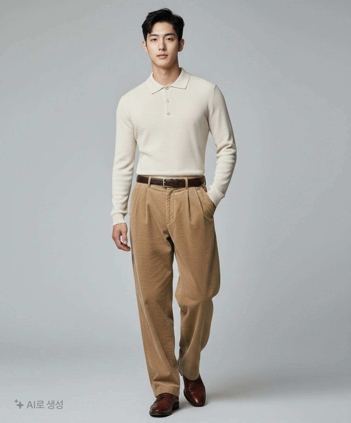 멜란지 마스터(MELANGE MASTER) 와이드 투 턱 코듀로이 팬츠 [베이지] 30