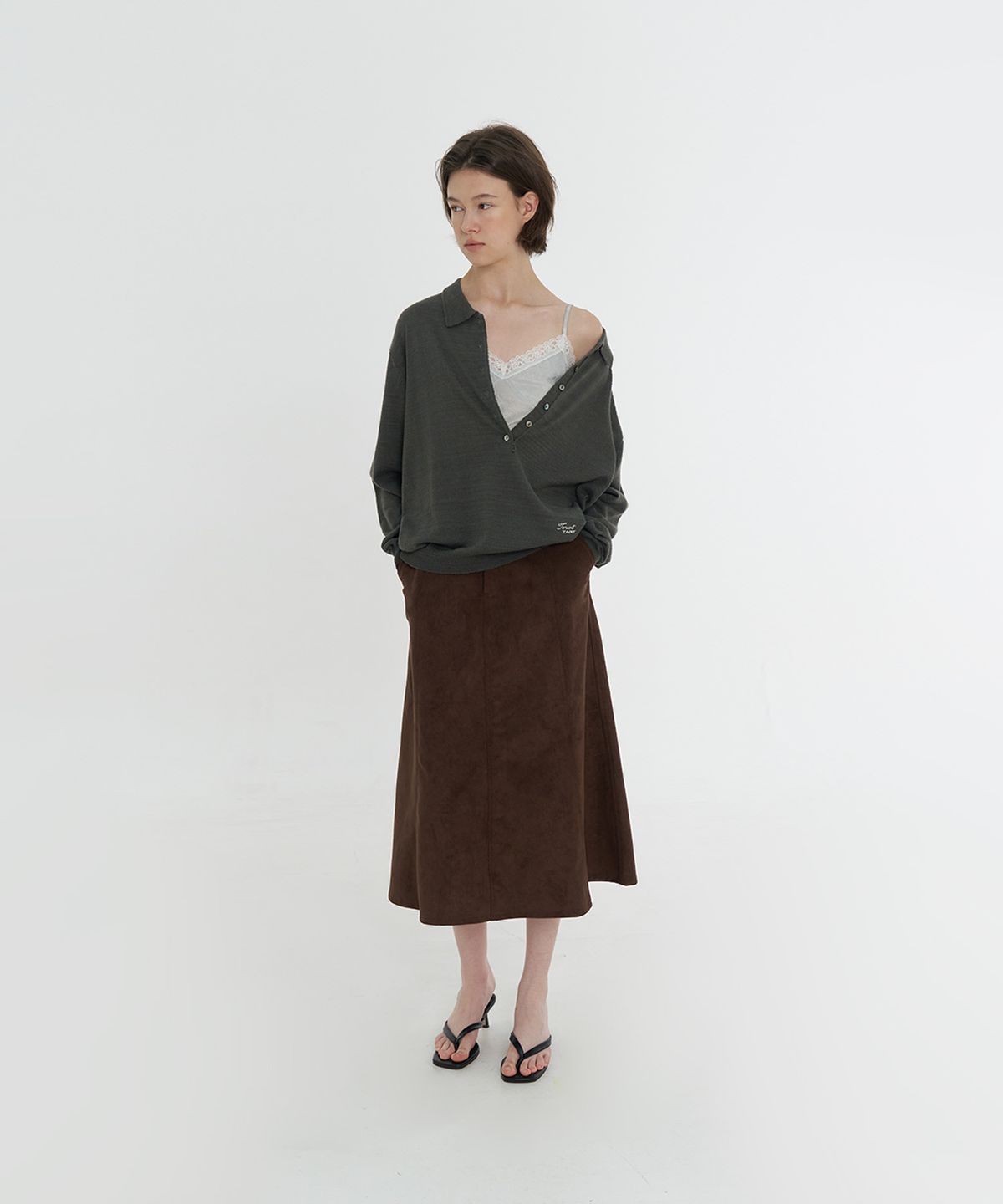 타버트(TARVERT) Anua Lace Velvet Sleeveless Top - Gray