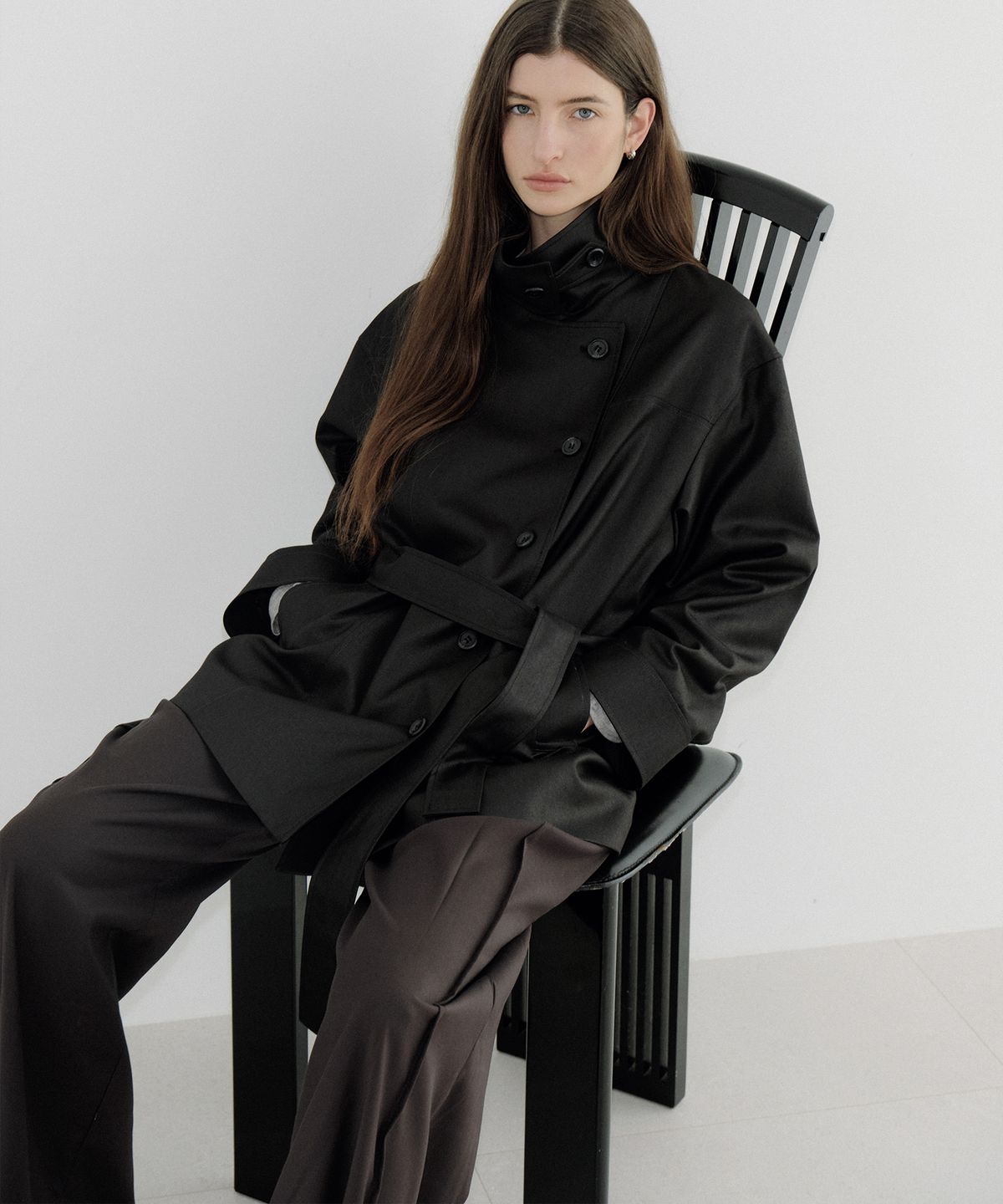 아워코모스(OURCOMOS) leather like high-neck jacket (black) orc 6122