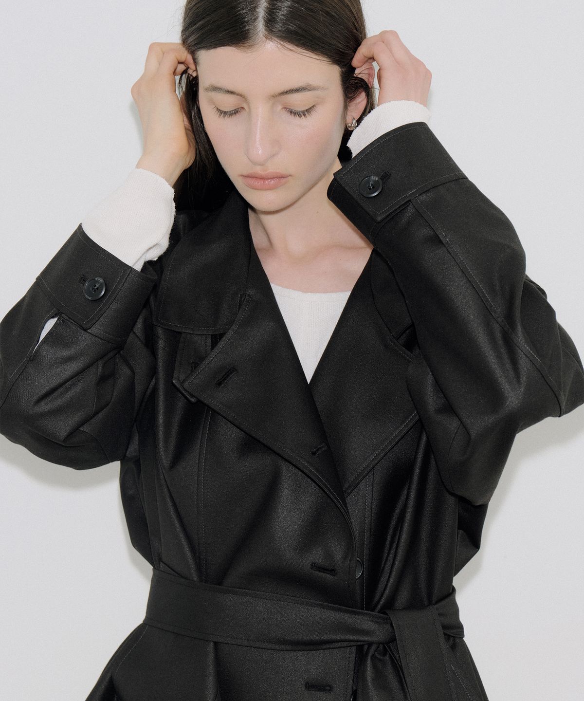 아워코모스(OURCOMOS) leather like high-neck jacket (black) orc 6122
