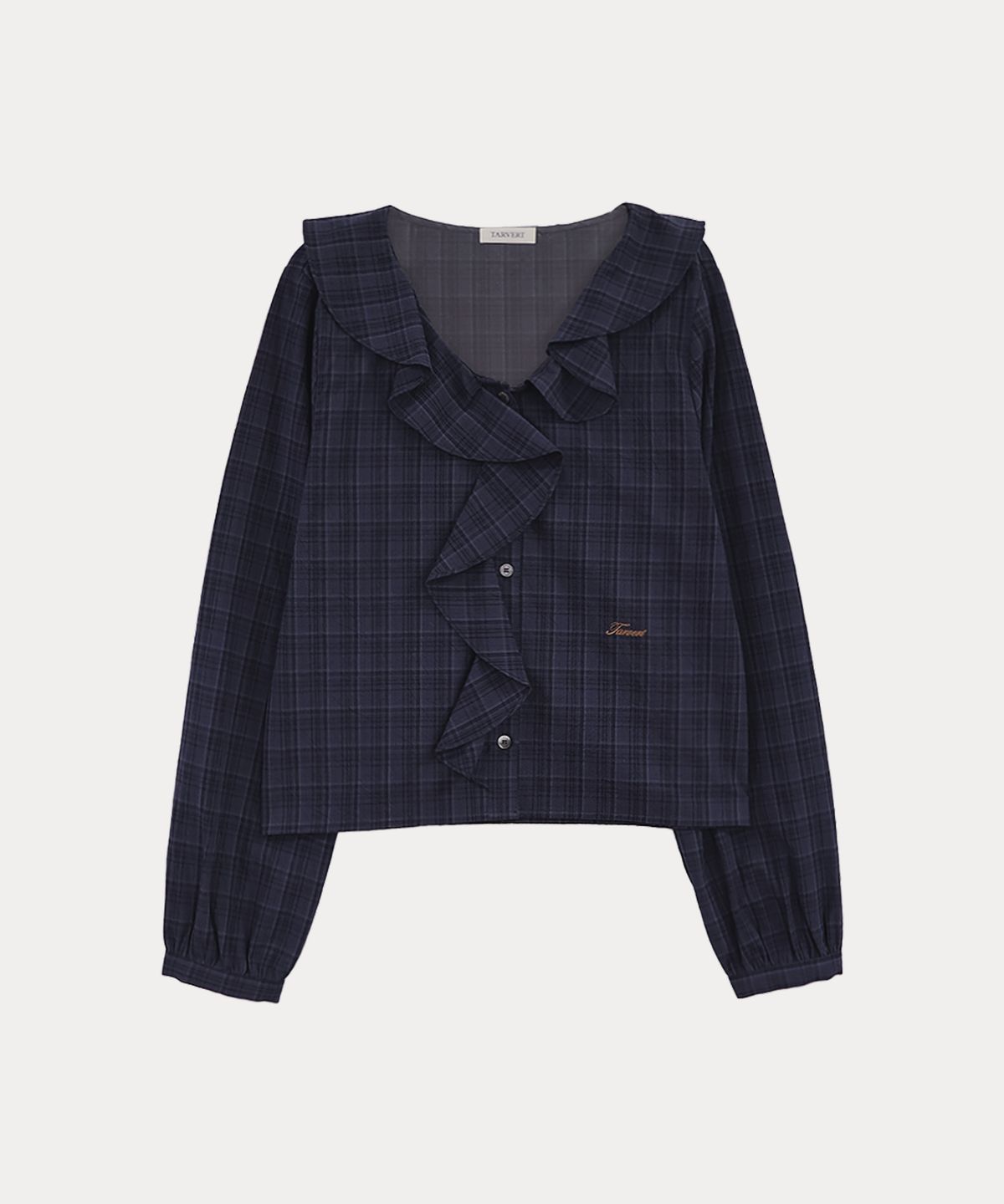 타버트(TARVERT) Terrace Check Ruffle Blouse - Navy