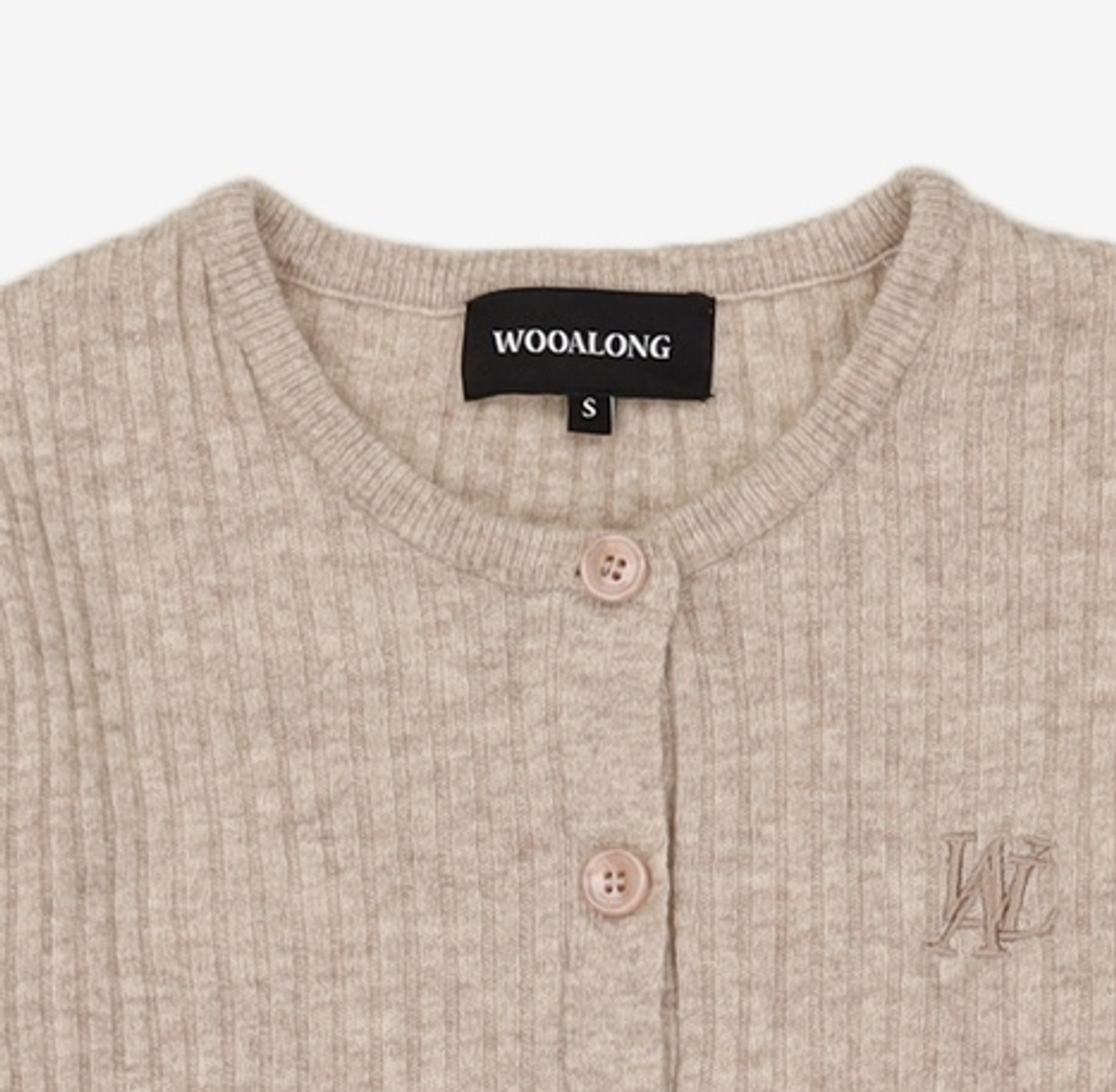 우알롱(WOOALONG) Signature slim basic crop cardigan - OAT MEAL S