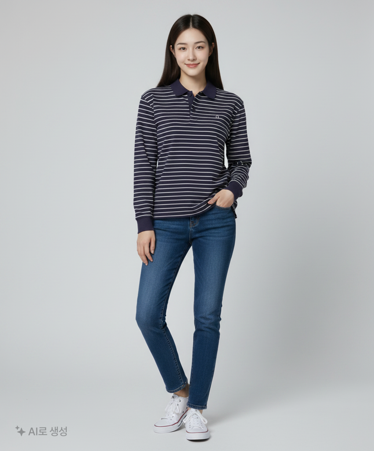 꼬모니노즈(COMONINOZ) STRIPE COLLAR T-SHIRT [NAVY] S