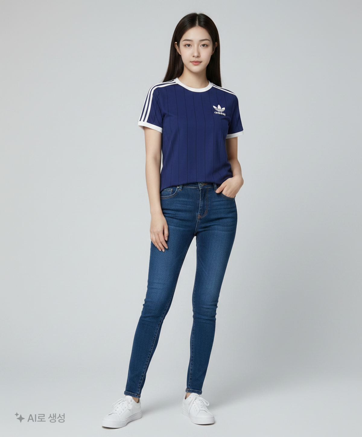 아디다스(ADIDAS) 3S 핀스트라이프 티 - 다크블루 / IY7228 S