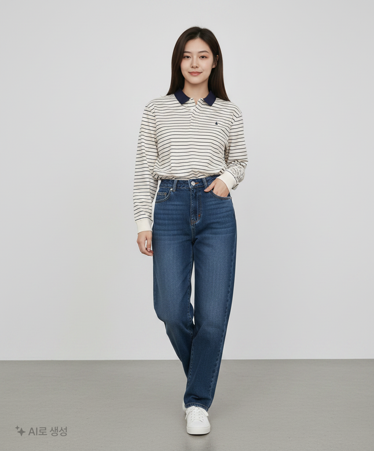 꼬모니노즈(COMONINOZ) STRIPE COLLAR T-SHIRT [IVORY] S