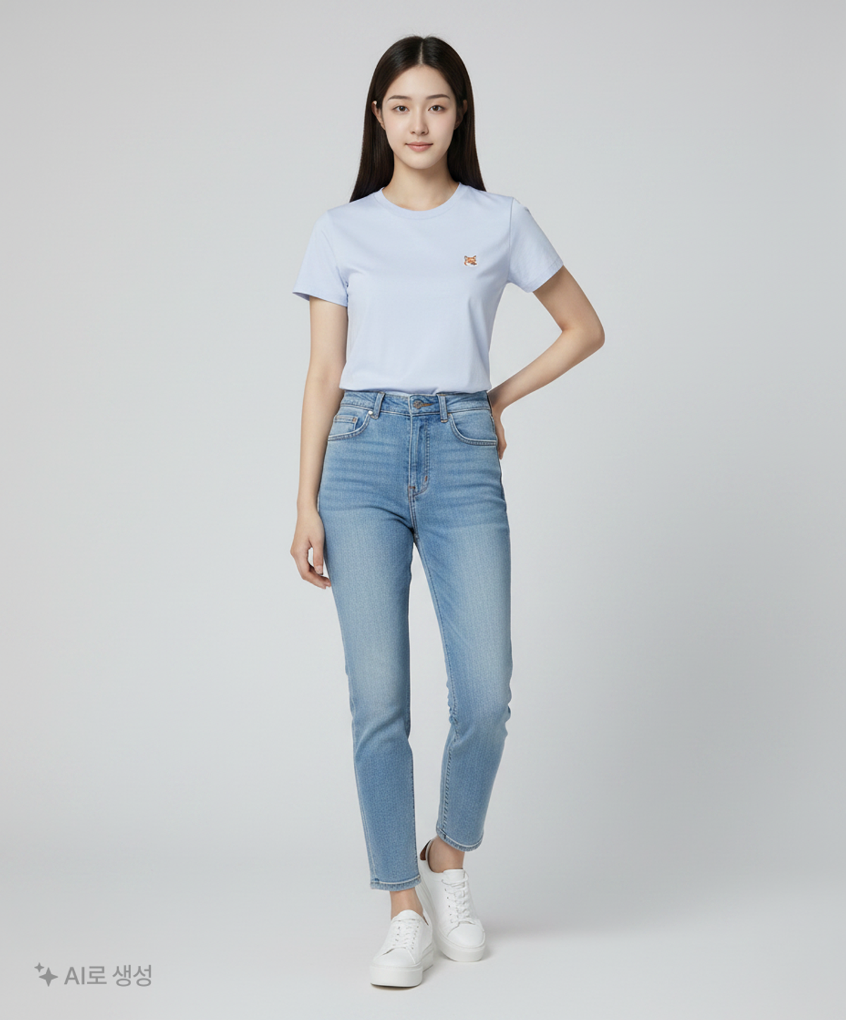 메종 키츠네(MAISON KITSUNE) W 폭스 헤드 패치 클래식 티셔츠 라이트블루 /반팔/반팔티/ GW00129KJ0008-LB XS