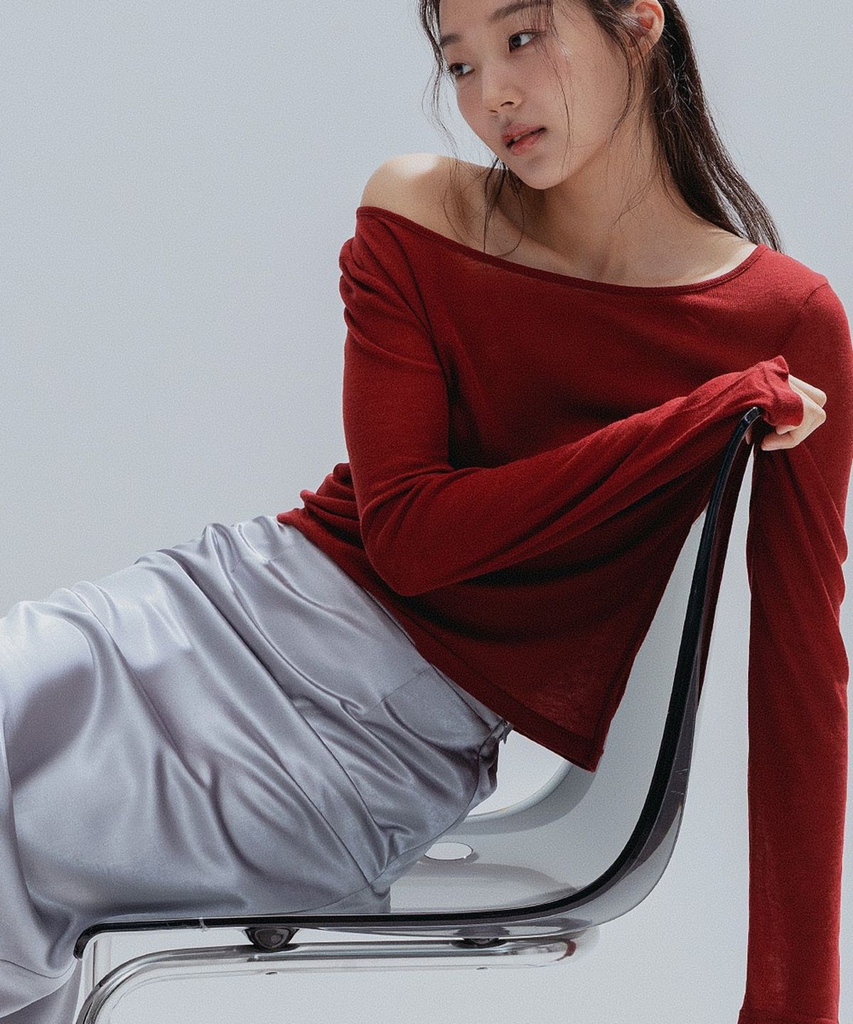 앤하츠(ANNEHEARTS) Wool Modal Slim Tee_RED