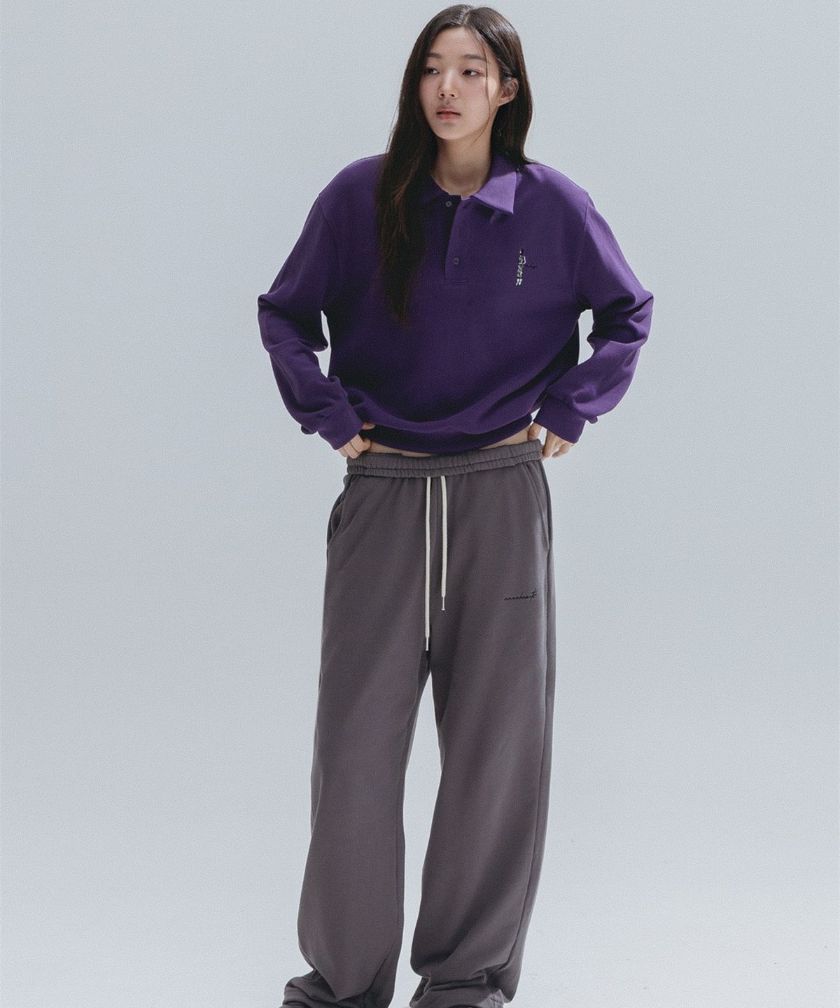 앤하츠(ANNEHEARTS) Wide String 2WAYS Sweatpants_CHARCOAL