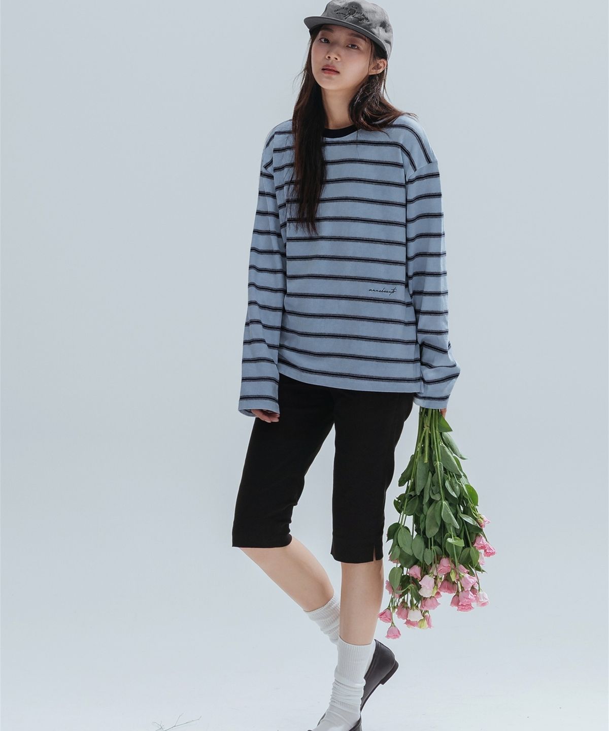 앤하츠(ANNEHEARTS) Round Neck Stripe Tee_BLUE