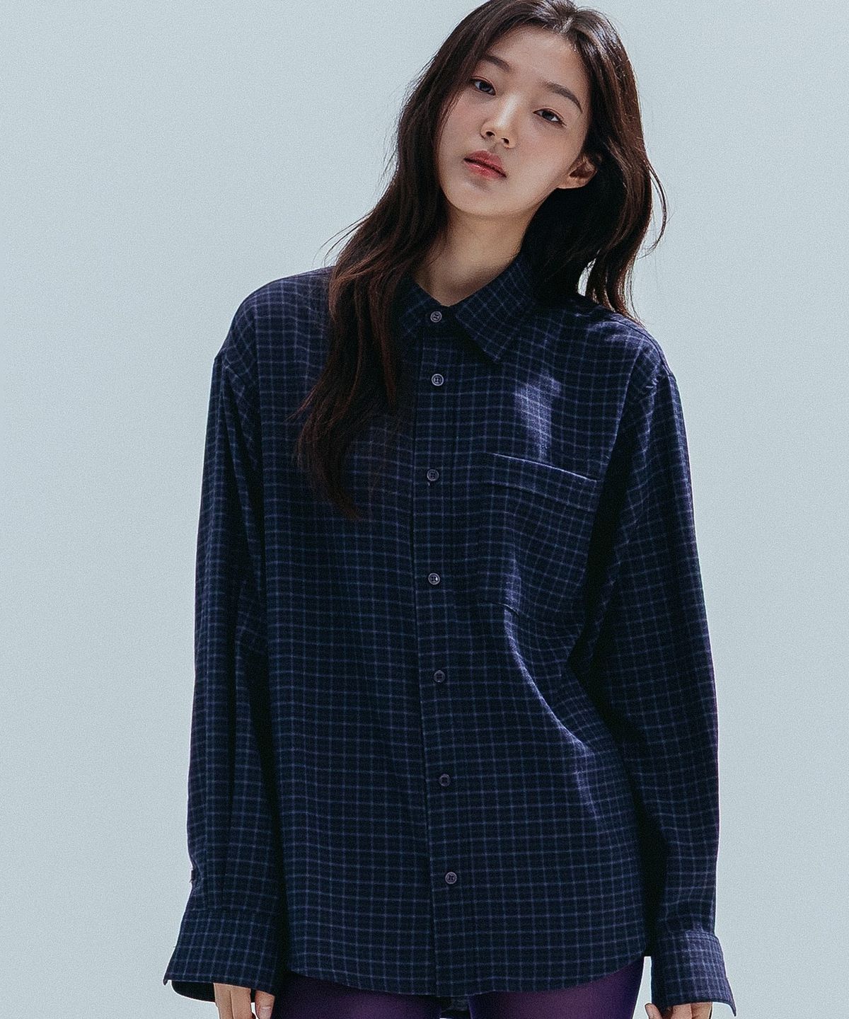 앤하츠(ANNEHEARTS) Drape Square Check Shirt_NAVYBLACK