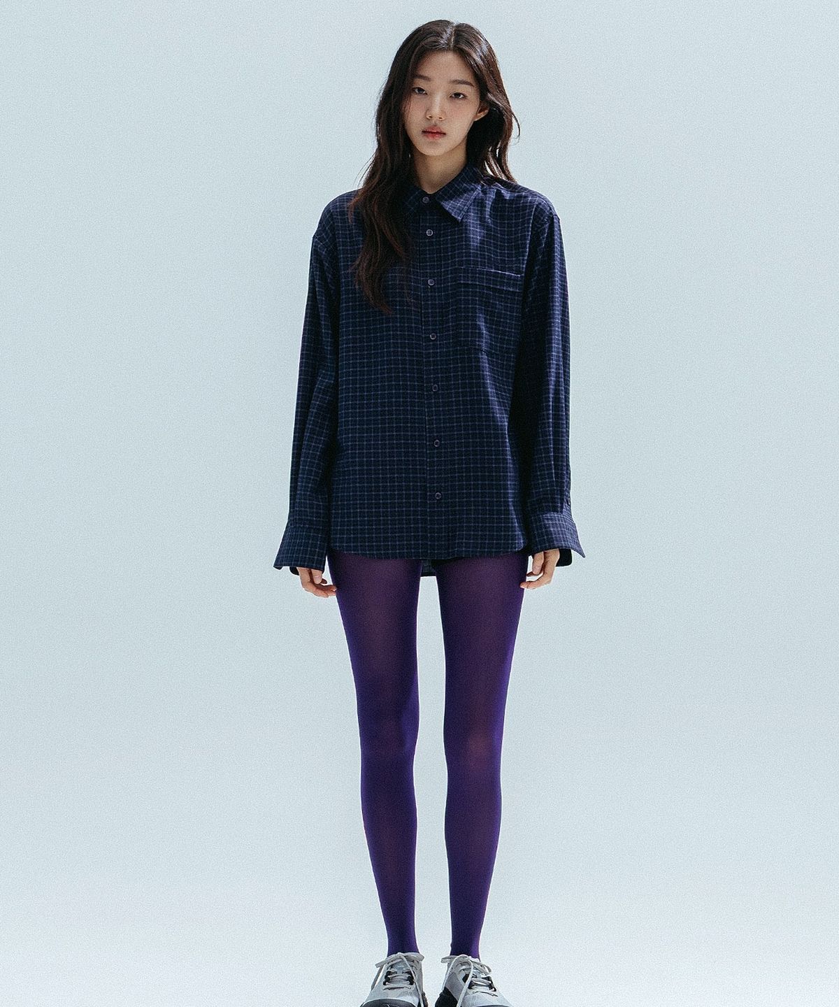 앤하츠(ANNEHEARTS) Drape Square Check Shirt_NAVYBLACK