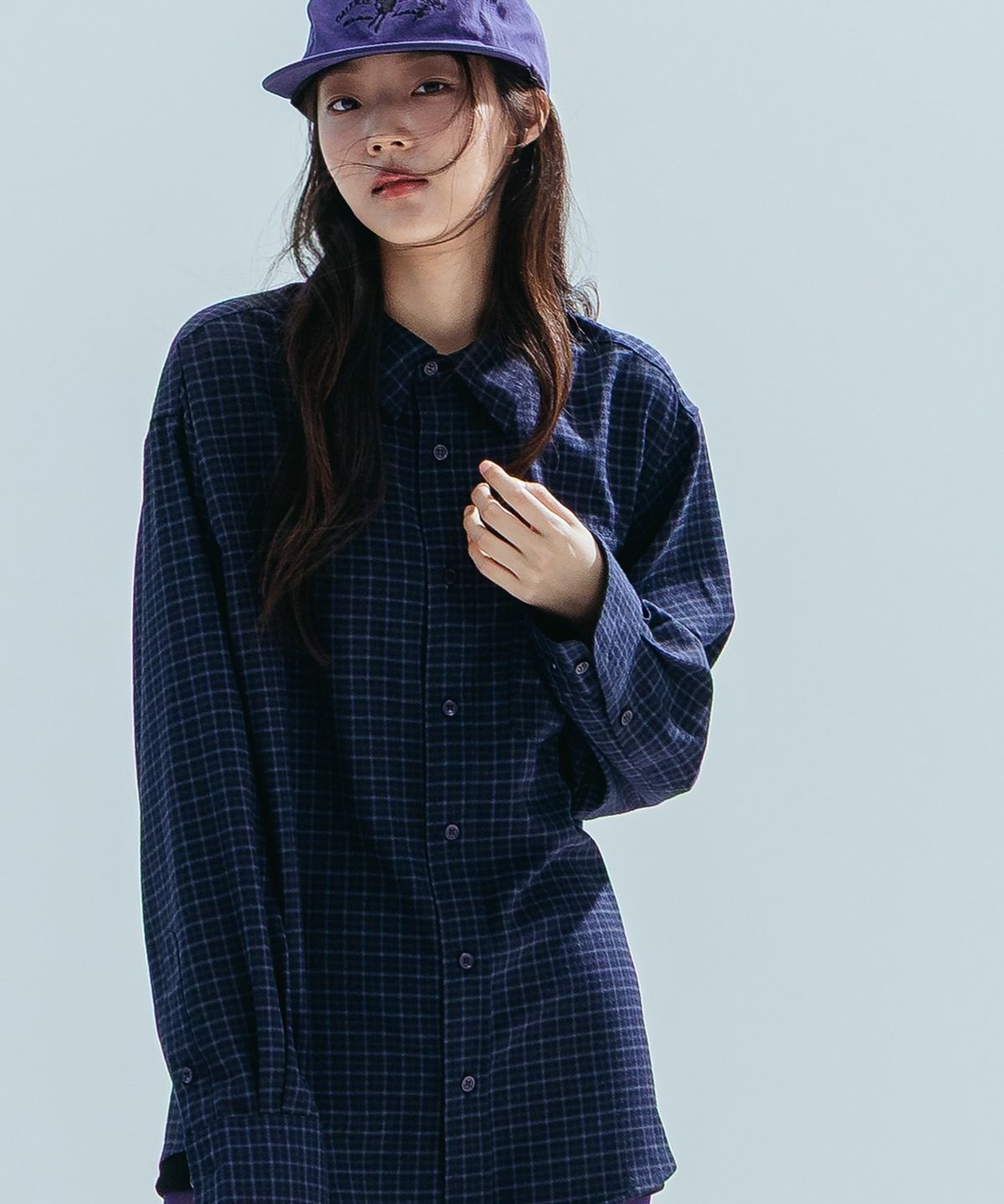 앤하츠(ANNEHEARTS) Drape Square Check Shirt_NAVYBLACK