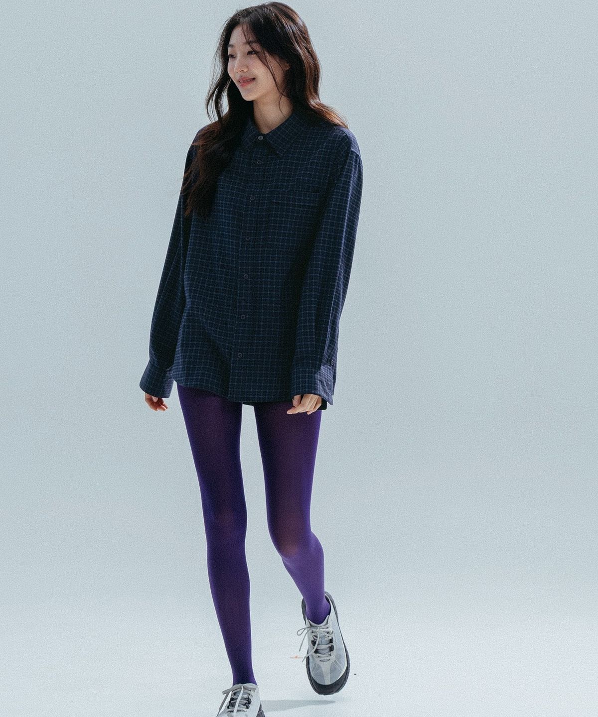 앤하츠(ANNEHEARTS) Drape Square Check Shirt_NAVYBLACK