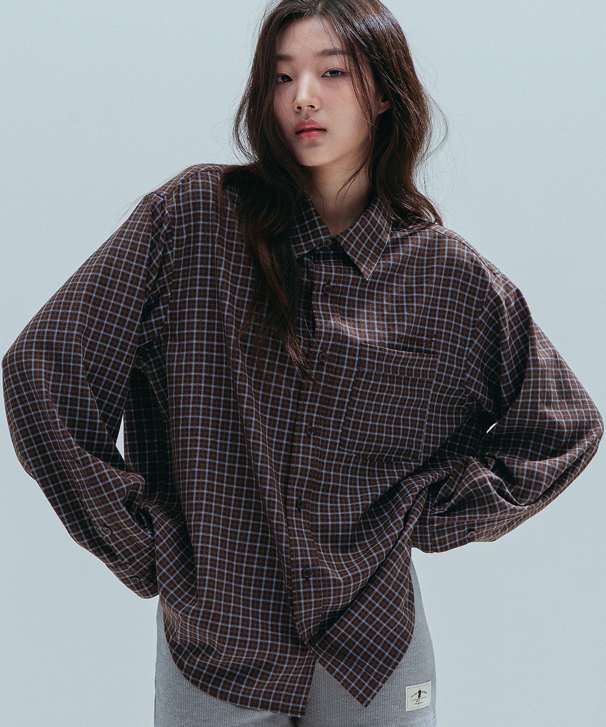 앤하츠(ANNEHEARTS) Drape Square Check Shirt_BROWN