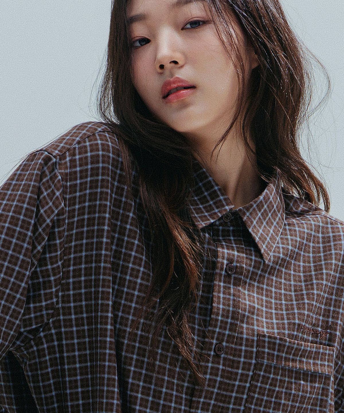 앤하츠(ANNEHEARTS) Drape Square Check Shirt_BROWN