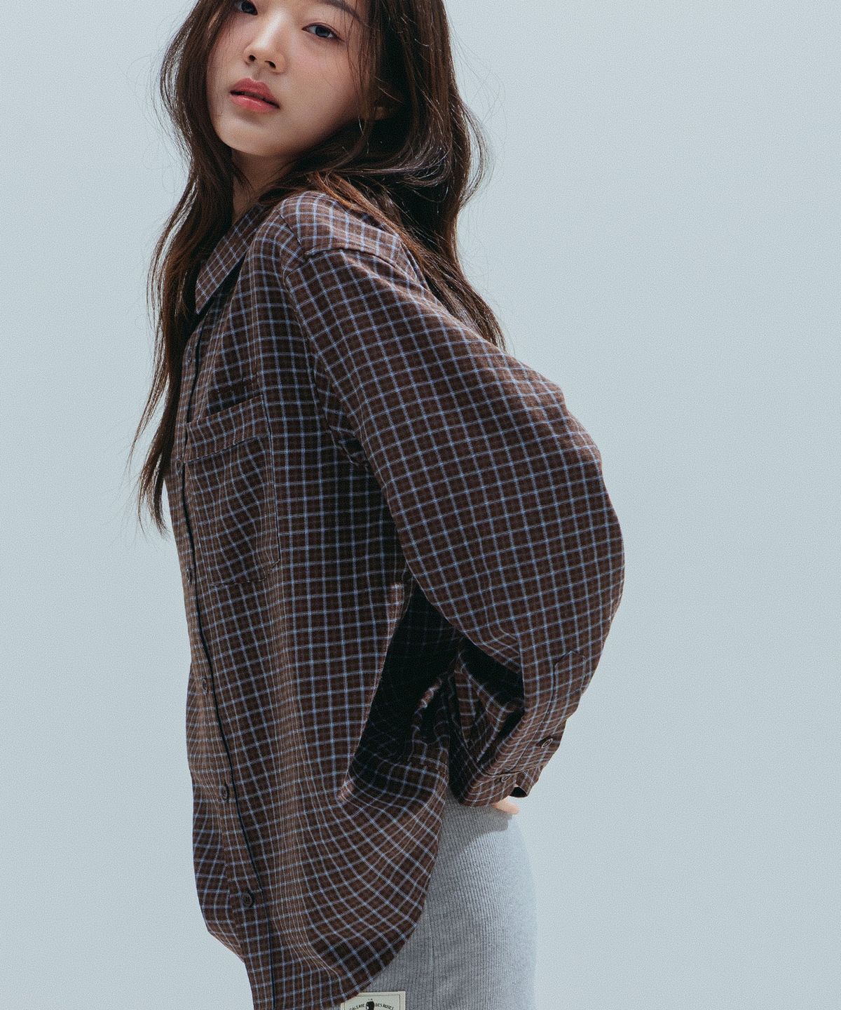 앤하츠(ANNEHEARTS) Drape Square Check Shirt_BROWN