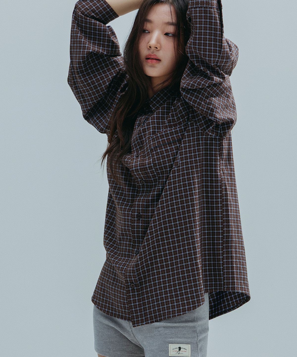 앤하츠(ANNEHEARTS) Drape Square Check Shirt_BROWN