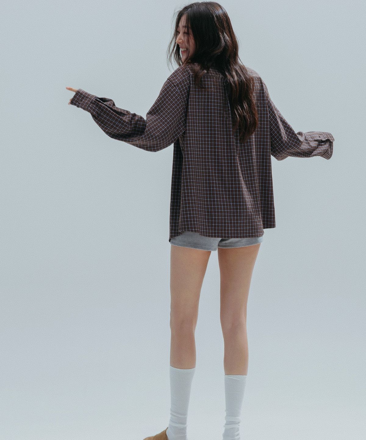 앤하츠(ANNEHEARTS) Drape Square Check Shirt_BROWN