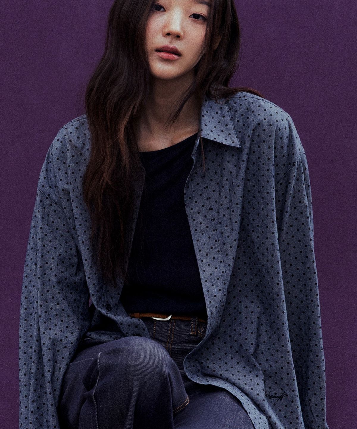앤하츠(ANNEHEARTS) Vintage Mini Dot Shirt_BLUEGRAY