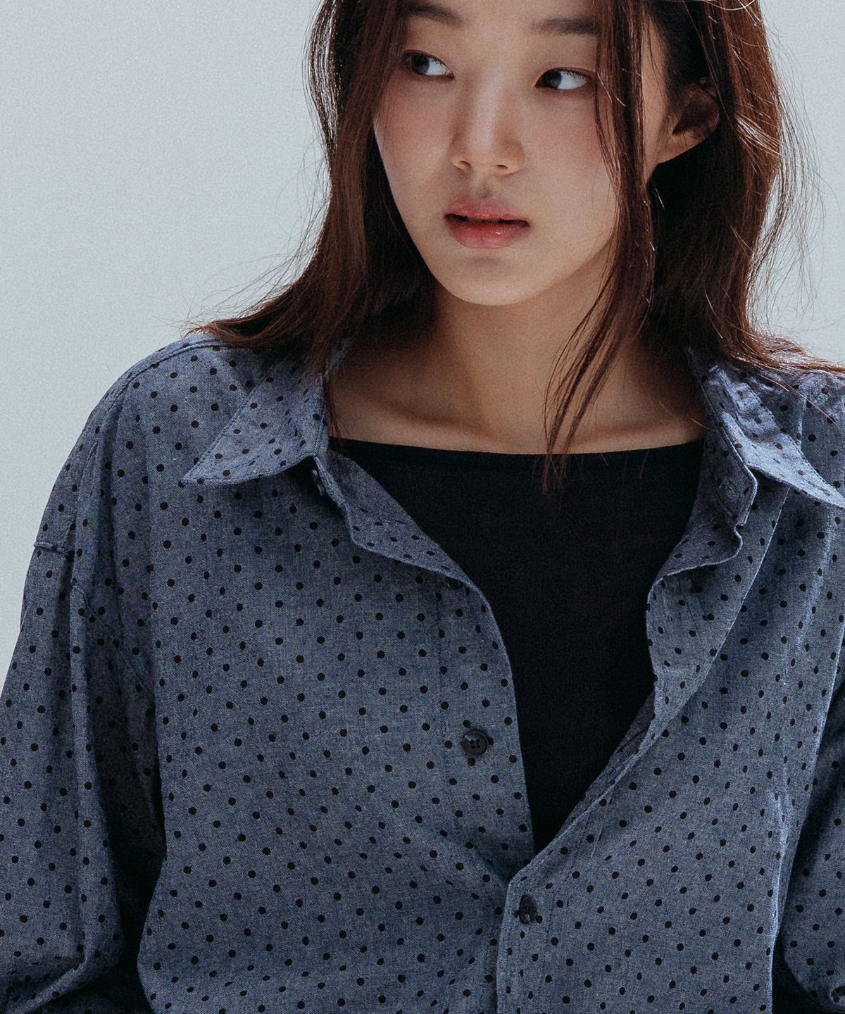 앤하츠(ANNEHEARTS) Vintage Mini Dot Shirt_BLUEGRAY