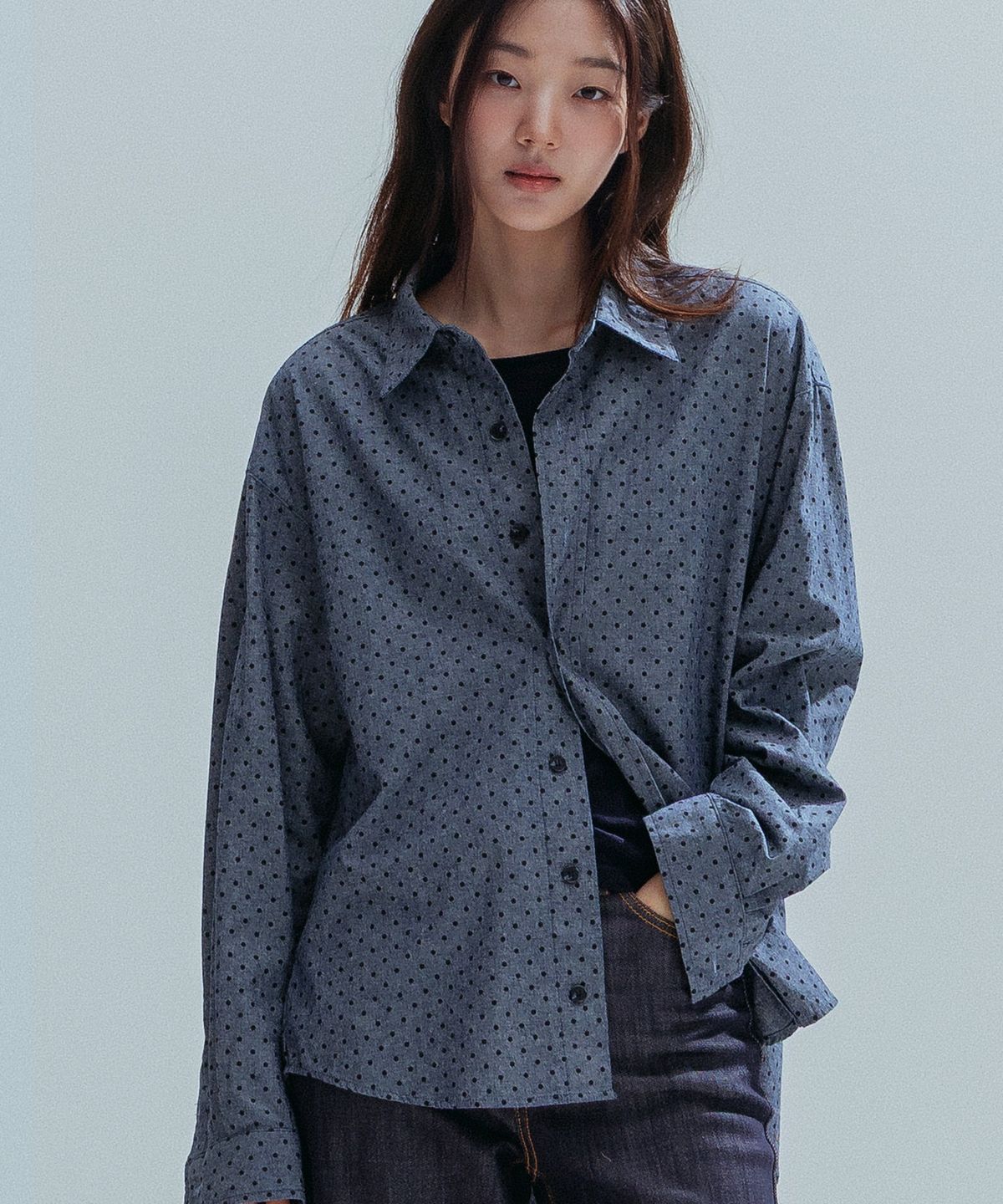앤하츠(ANNEHEARTS) Vintage Mini Dot Shirt_BLUEGRAY