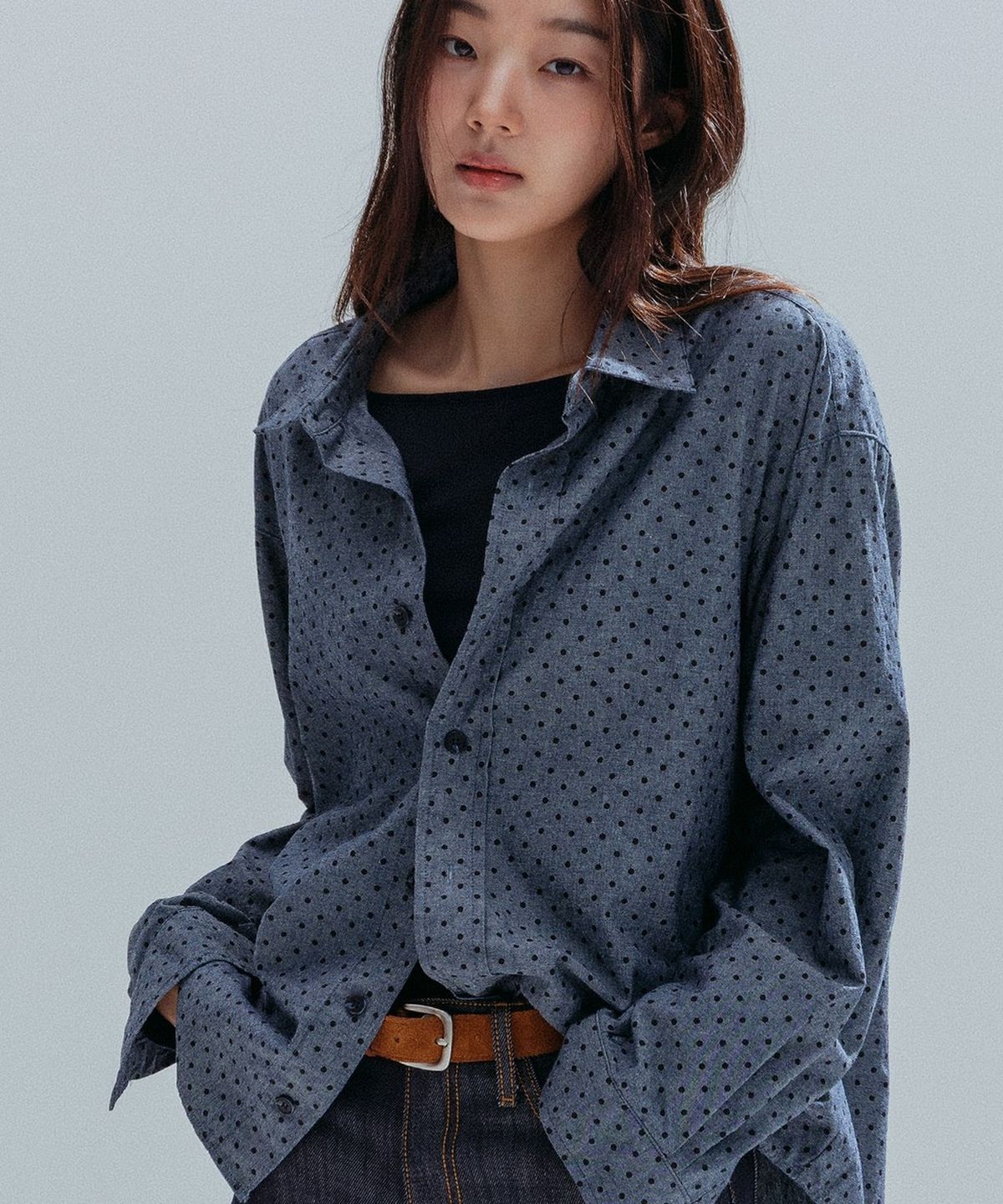 앤하츠(ANNEHEARTS) Vintage Mini Dot Shirt_BLUEGRAY