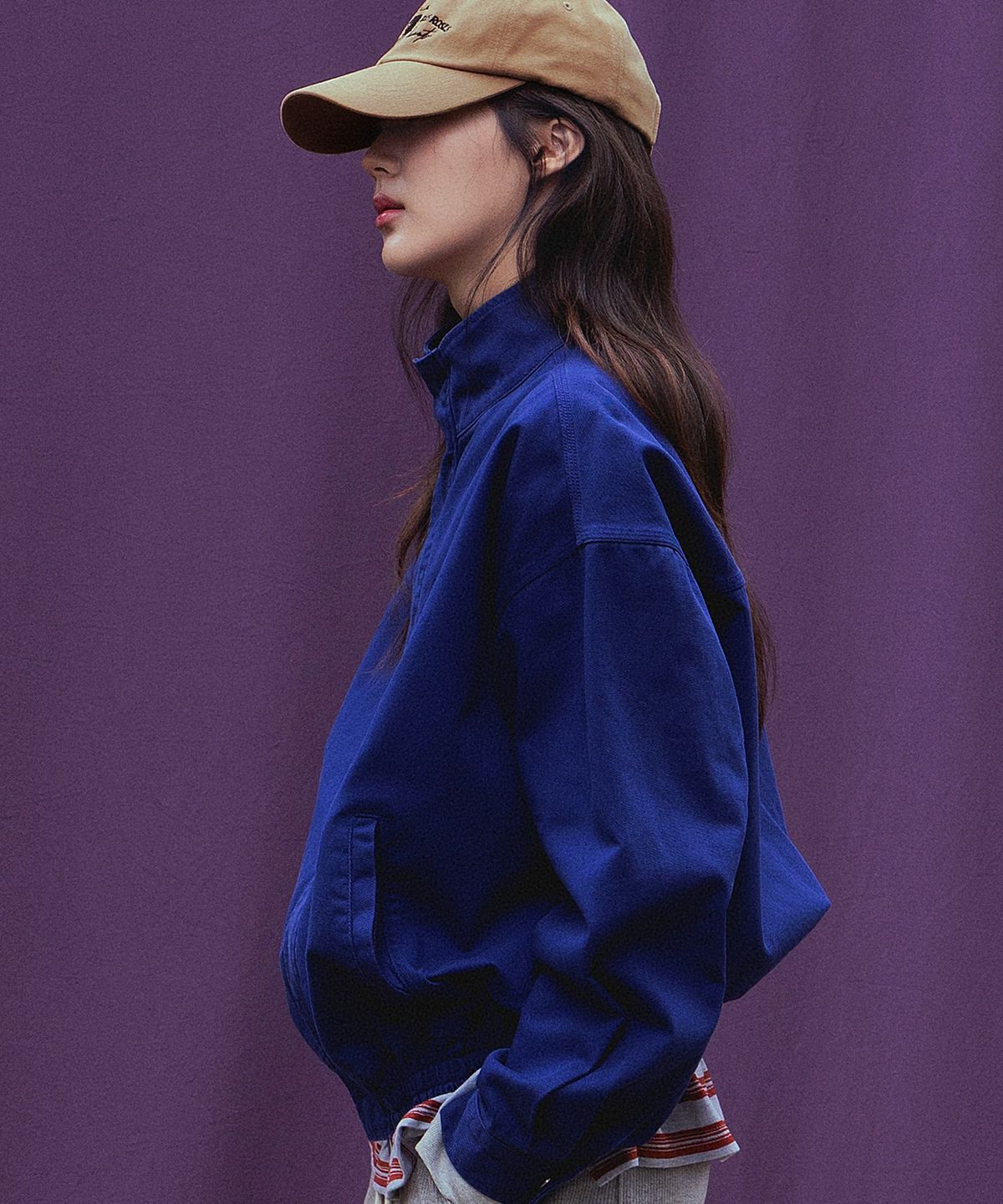 앤하츠(ANNEHEARTS) Washed High Neck Jacket_BLUE