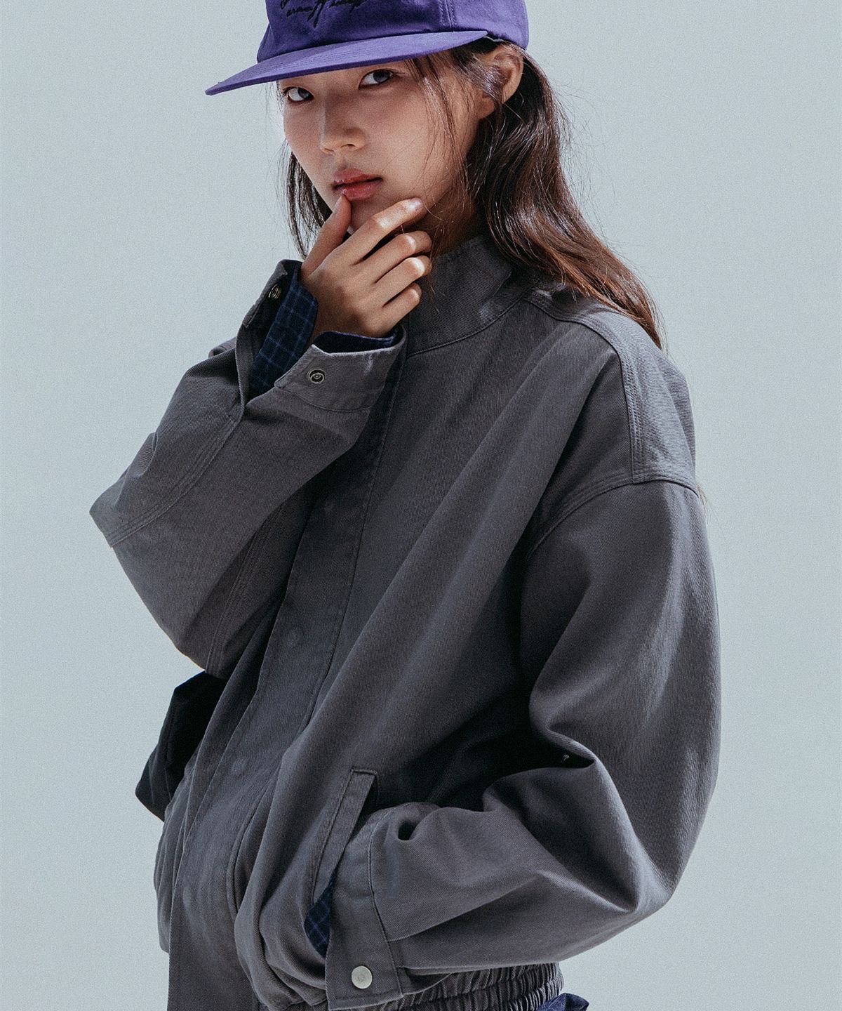 앤하츠(ANNEHEARTS) Washed High Neck Jacket_GRAY