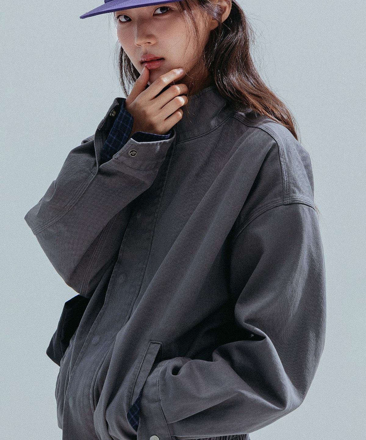 앤하츠(ANNEHEARTS) Washed High Neck Jacket_GRAY