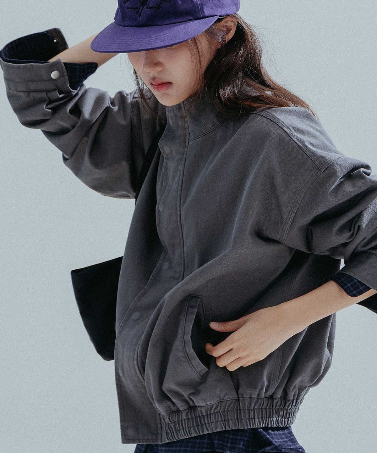 앤하츠(ANNEHEARTS) Washed High Neck Jacket_GRAY