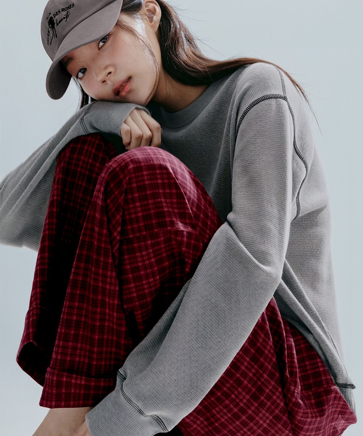 앤하츠(ANNEHEARTS) Glen Check Wide Easy Pants_RED