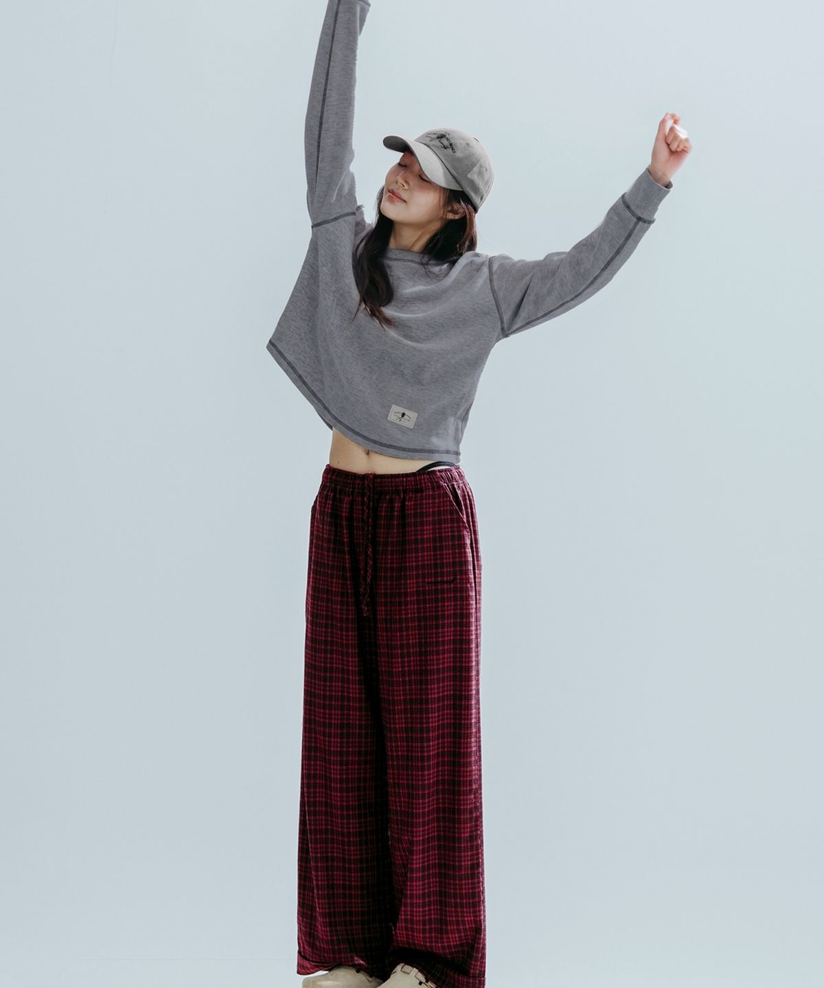 앤하츠(ANNEHEARTS) Glen Check Wide Easy Pants_RED