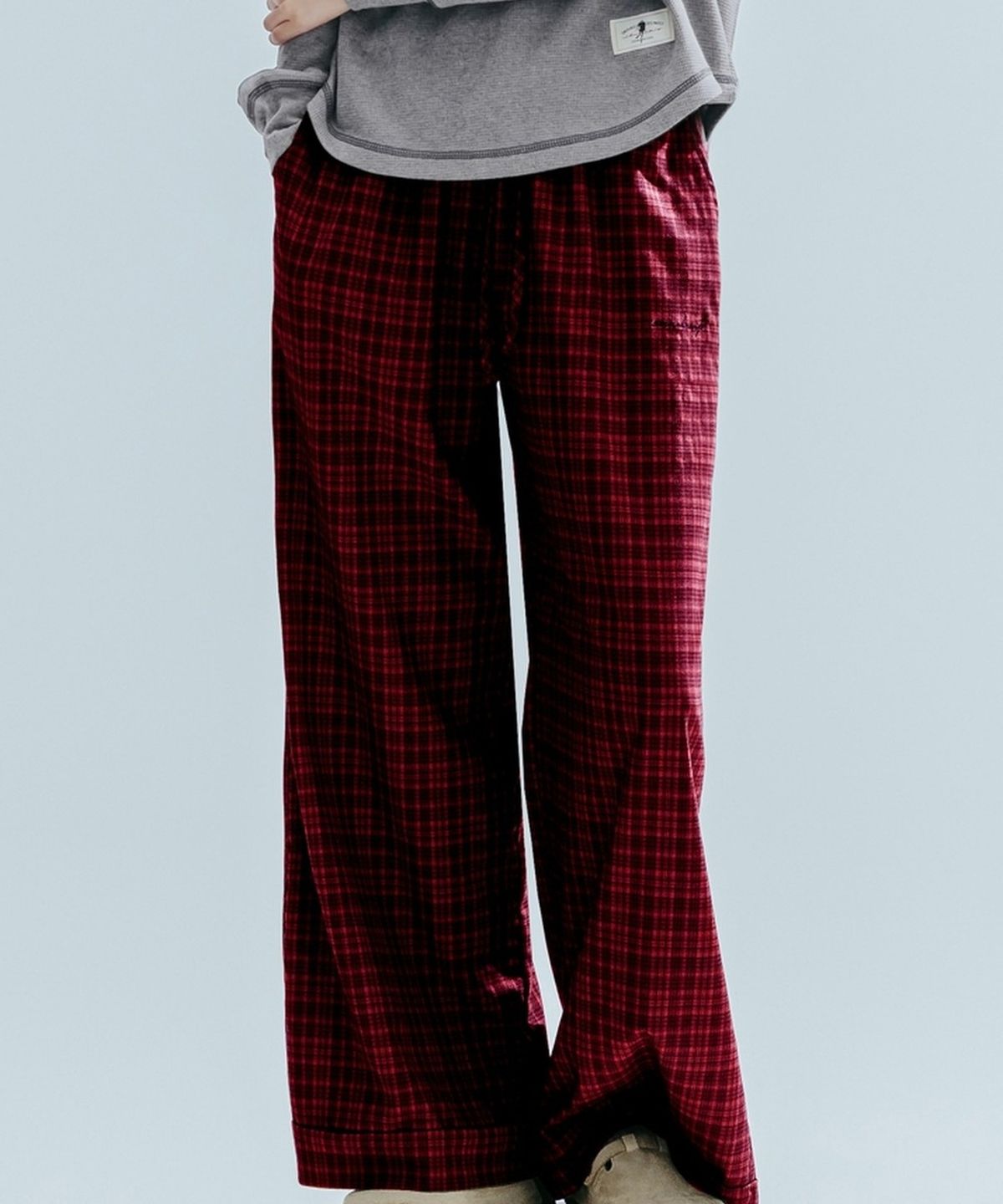 앤하츠(ANNEHEARTS) Glen Check Wide Easy Pants_RED