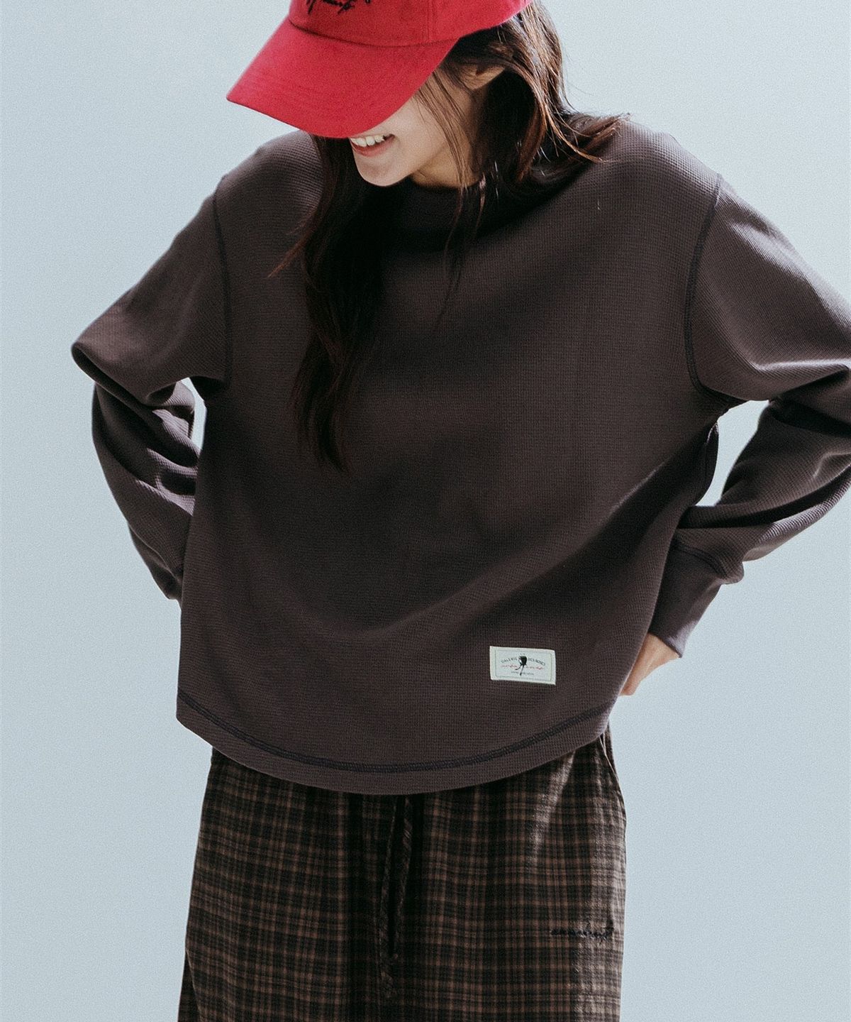 앤하츠(ANNEHEARTS) Glen Check Wide Easy Pants_BROWN