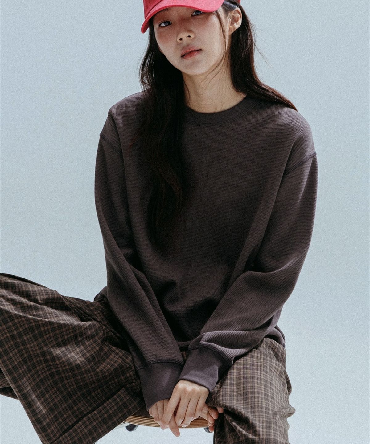 앤하츠(ANNEHEARTS) Glen Check Wide Easy Pants_BROWN