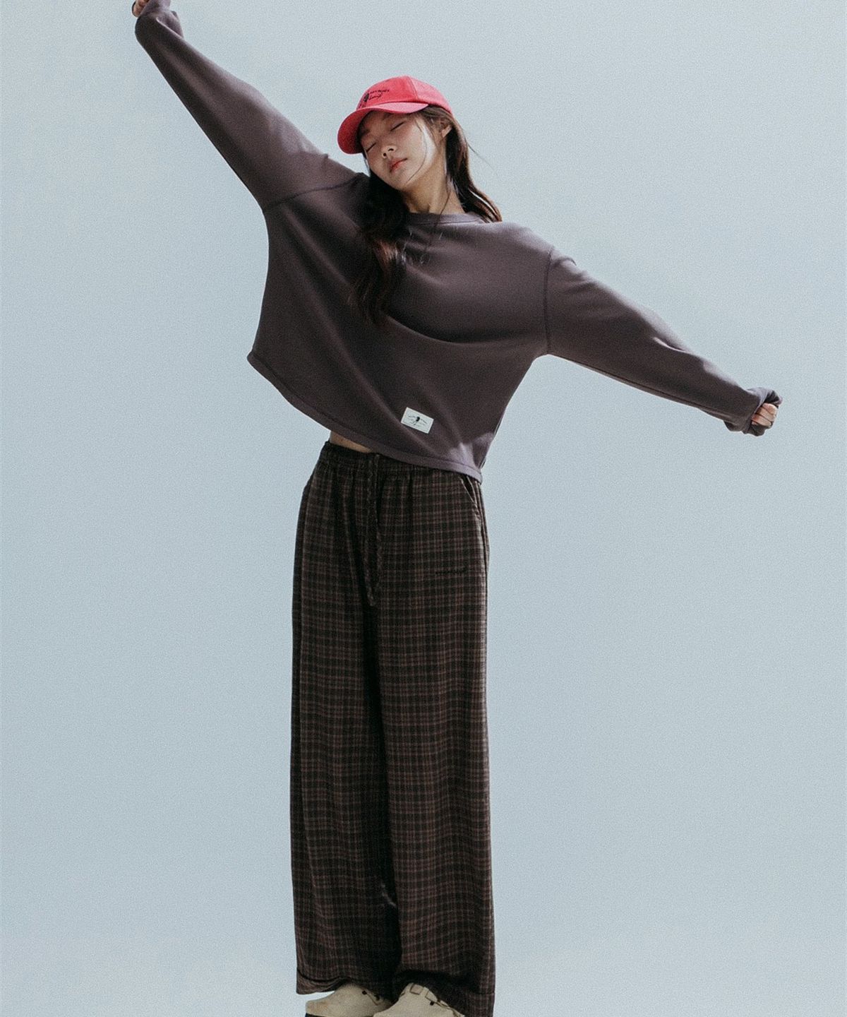 앤하츠(ANNEHEARTS) Glen Check Wide Easy Pants_BROWN