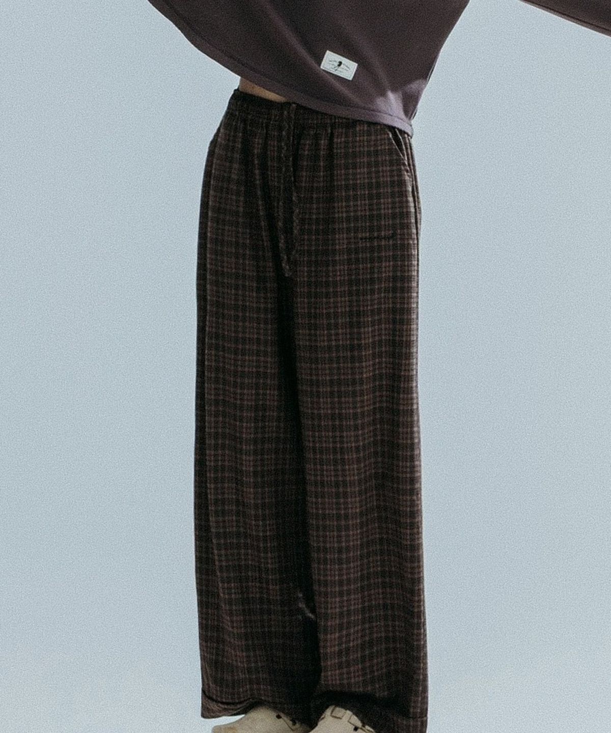 앤하츠(ANNEHEARTS) Glen Check Wide Easy Pants_BROWN