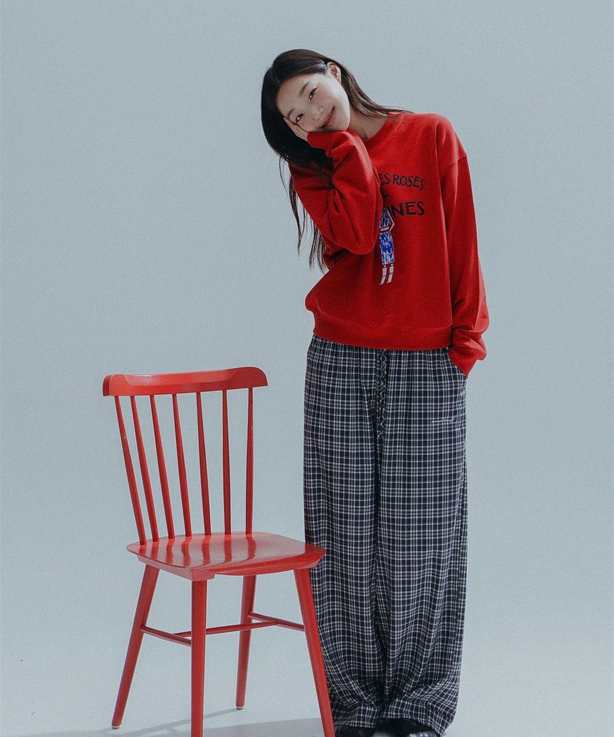 앤하츠(ANNEHEARTS) Glen Check Wide Easy Pants_NAVY