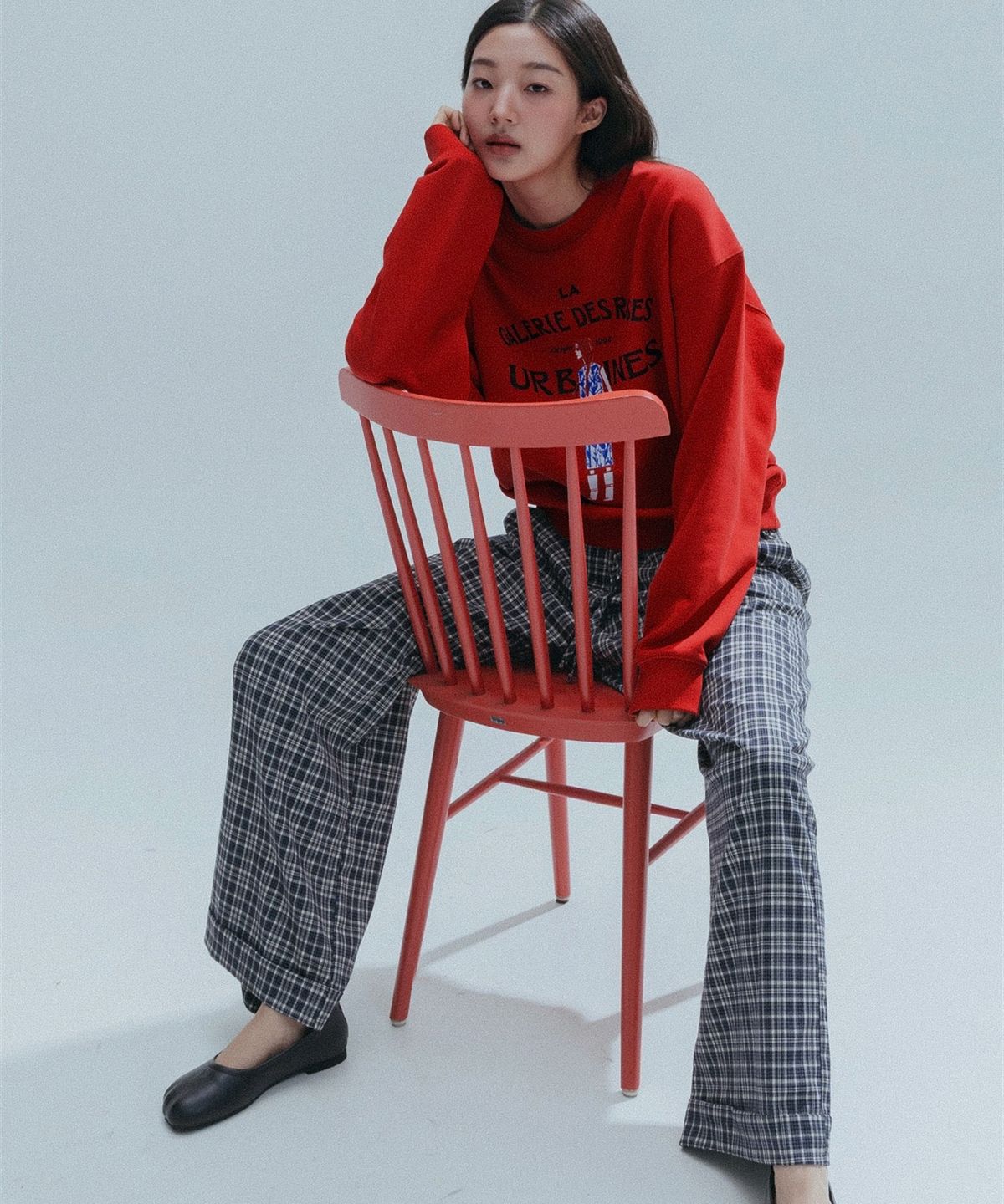 앤하츠(ANNEHEARTS) Glen Check Wide Easy Pants_NAVY