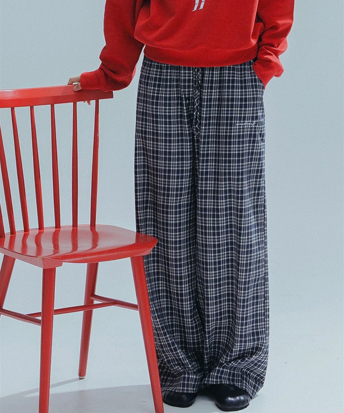 앤하츠(ANNEHEARTS) Glen Check Wide Easy Pants_NAVY