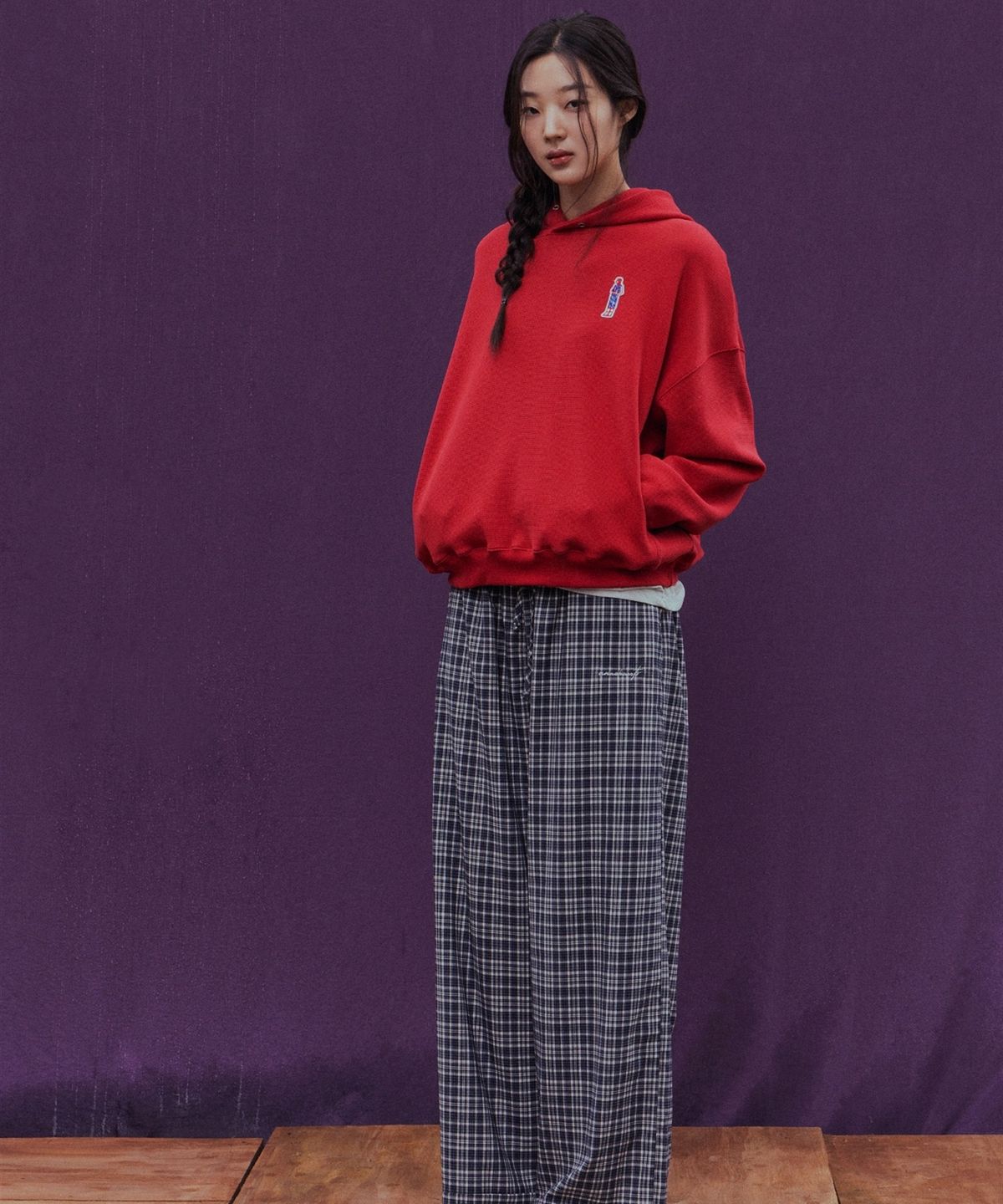 앤하츠(ANNEHEARTS) Glen Check Wide Easy Pants_NAVY